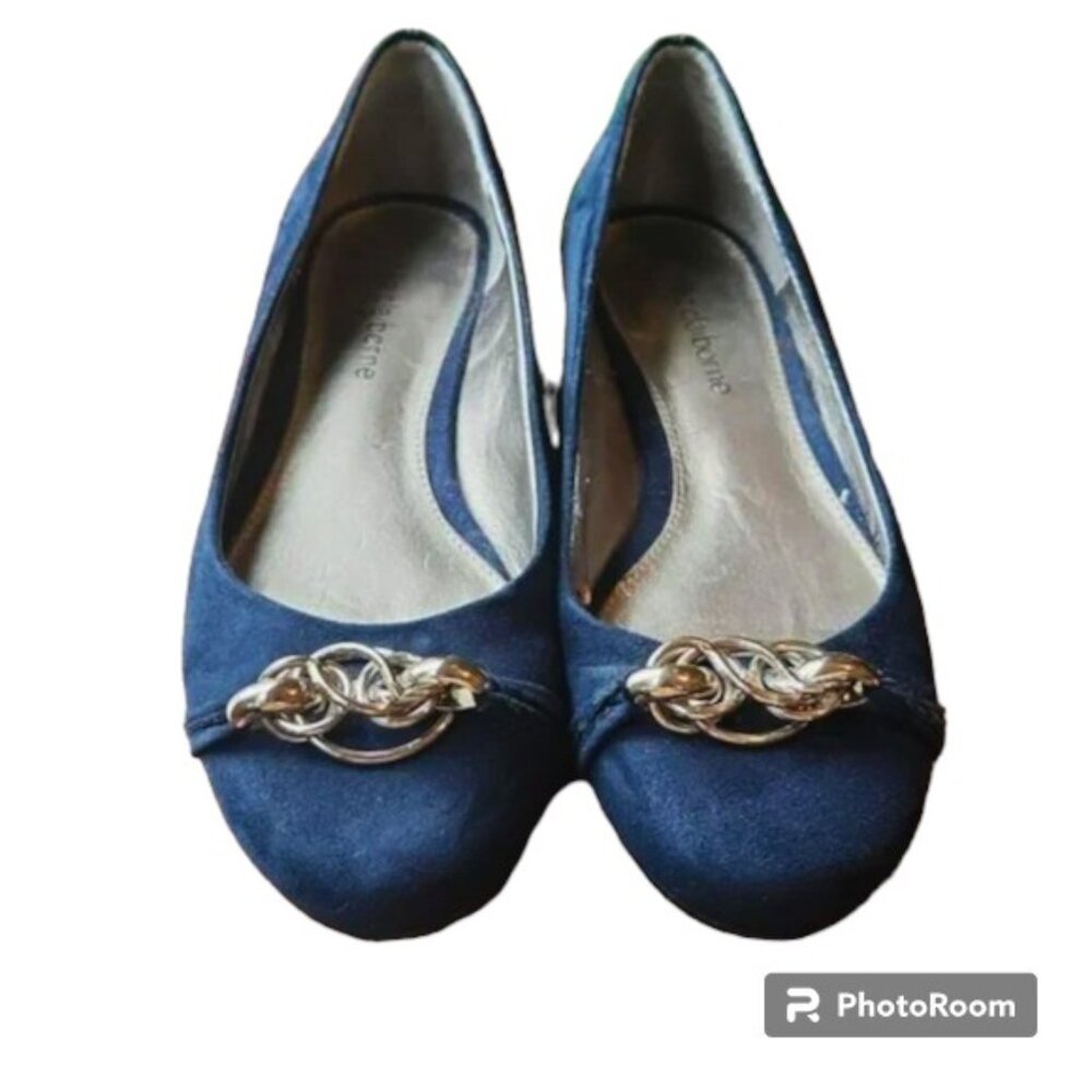 Navy Suede Leather Low Wedge Liz Claiborne Ballerina Pumps - Size 6M